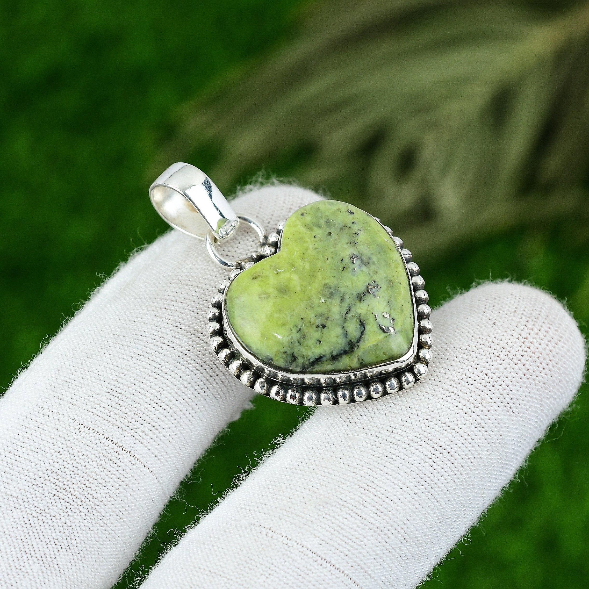 

Natural Serpentine Gemstone Indian Jewelry 925 Sterling Silver Pendant For Girls
