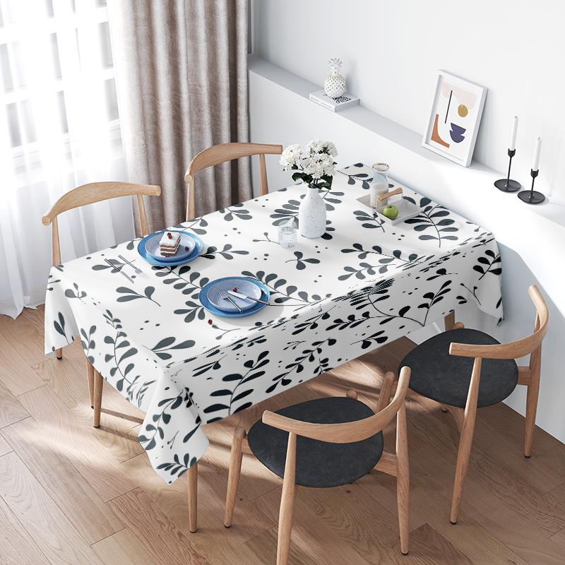 Modern Floral Tablecloth White Dining Room Decorations Placemats with Tassels for Kitchen Decoration 150x240cm Black Grey Patter