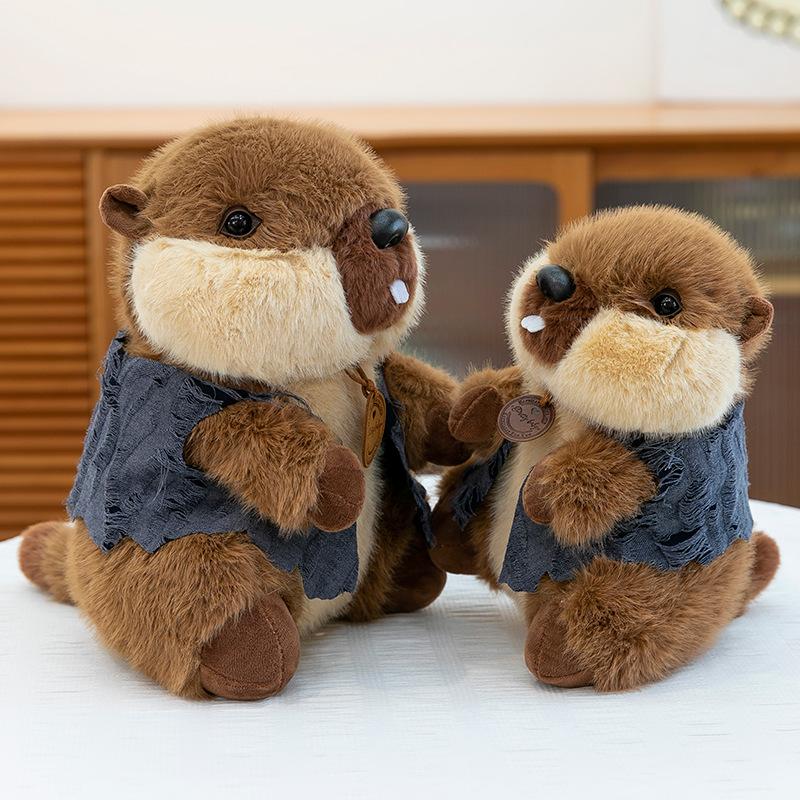 Super cute vest groundhog plush toy scratching doll doll children soothing doll home ornament