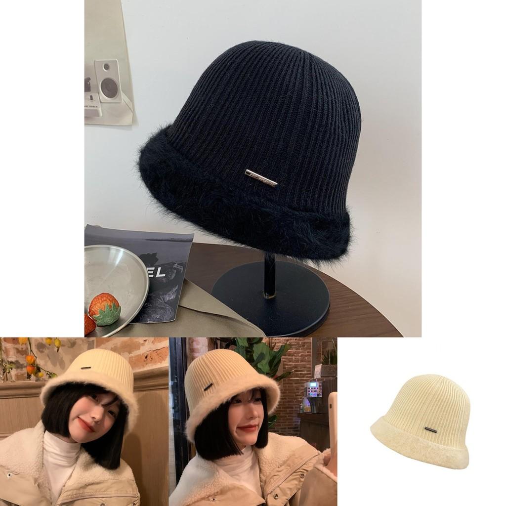 Stylish Warm Fluffy Bucket Hat For Women Winter Cotton Knit Large Brim Fashion