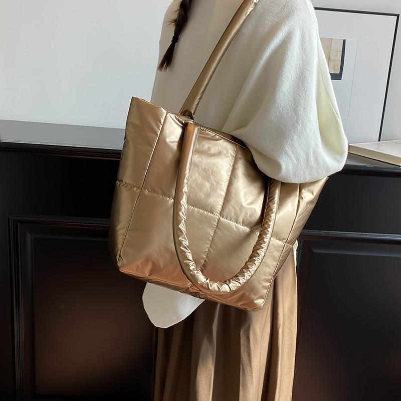 New Cotton Clothes Women's Bags, Simple Space Bags, Solid Color, Soft Squares Filled Shoulder Handbags