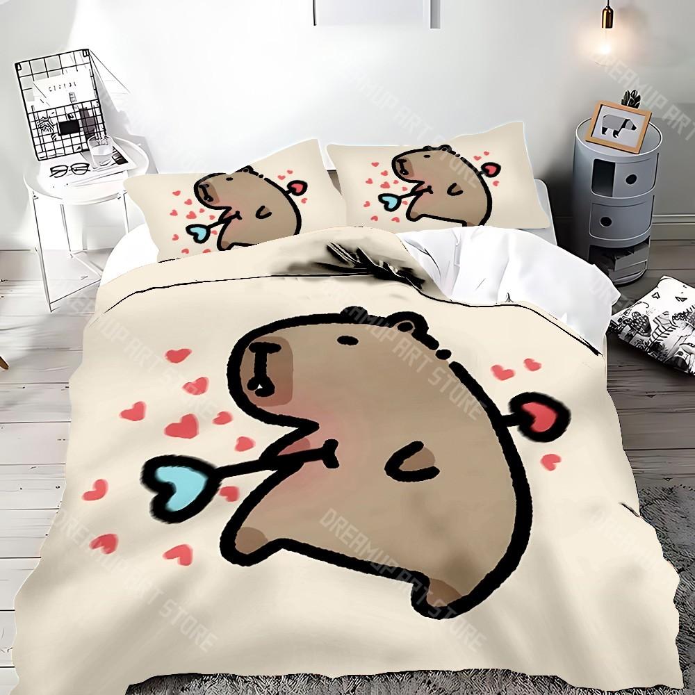 Cute Cartoon Capybara Duvet Pillowcase Bedding Set Adult Boy Girl Bedroom Decoration Children Gift Single Double Large Size