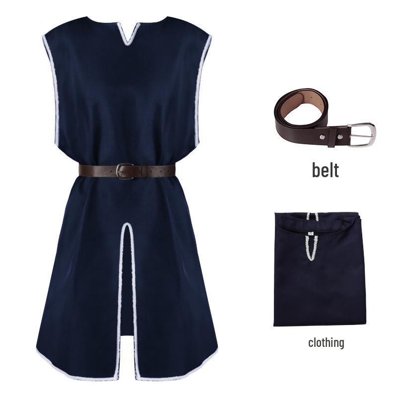 Średniowieczna męska luźna szata pulowerowa na Halloween z okrągłym dekoltem i paskiem