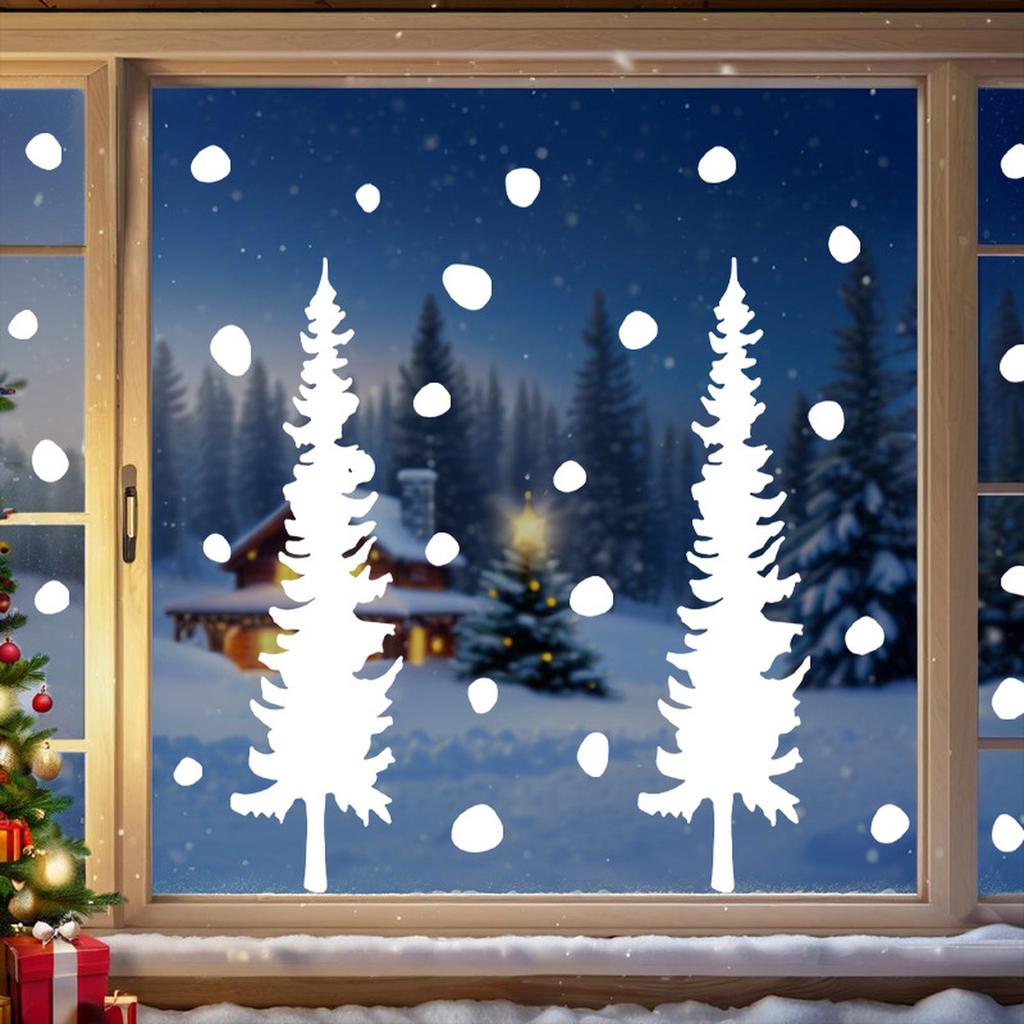 4 Sheets Christmas Window Clings - Double-Sided Static Cling Window Decorations, No Residue Removable PVC Christmas Tree Clings for Home