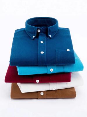Men's Solid Color Corduroy Long Sleeve Shirt - Casual, Non-Iron, Middle-Aged & Young Fit