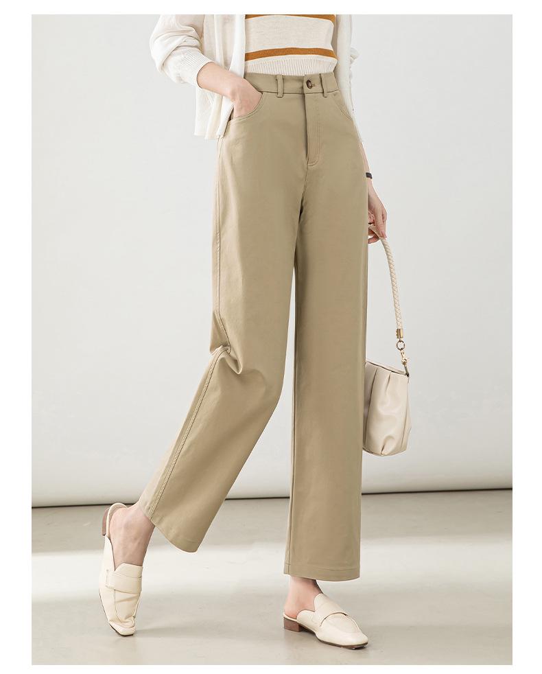 Autumn 2025 Women's High-Waisted Cotton Slimming Straight-Leg Trousers - Chic and Casual Style.