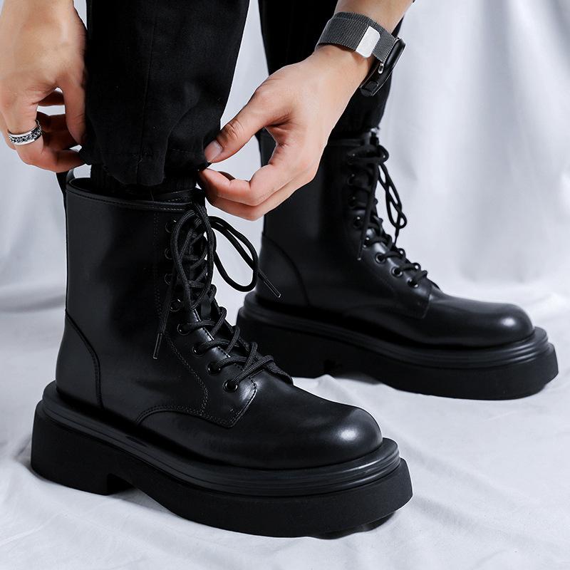 men fashion platform boots lace-up natural leather shoes party nightclub dress high motorcycle boot handsome spring autumn botas