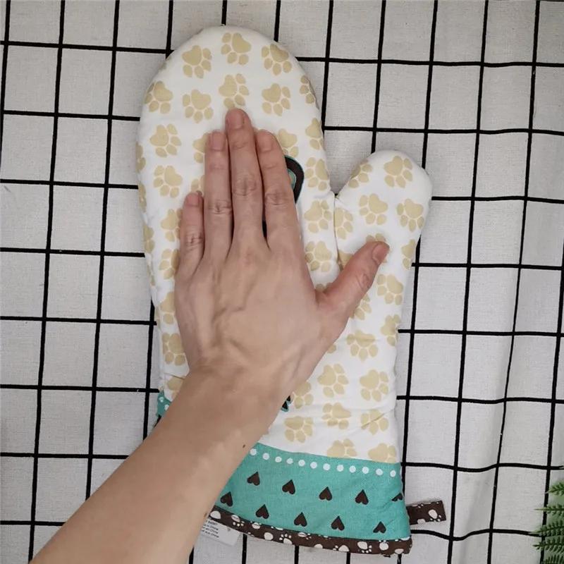 1Pc 18x33cm Cotton Vintage Printed Large Baking Glove Microwave Oven Mitts Insulation Kitchen Tool Party Gift