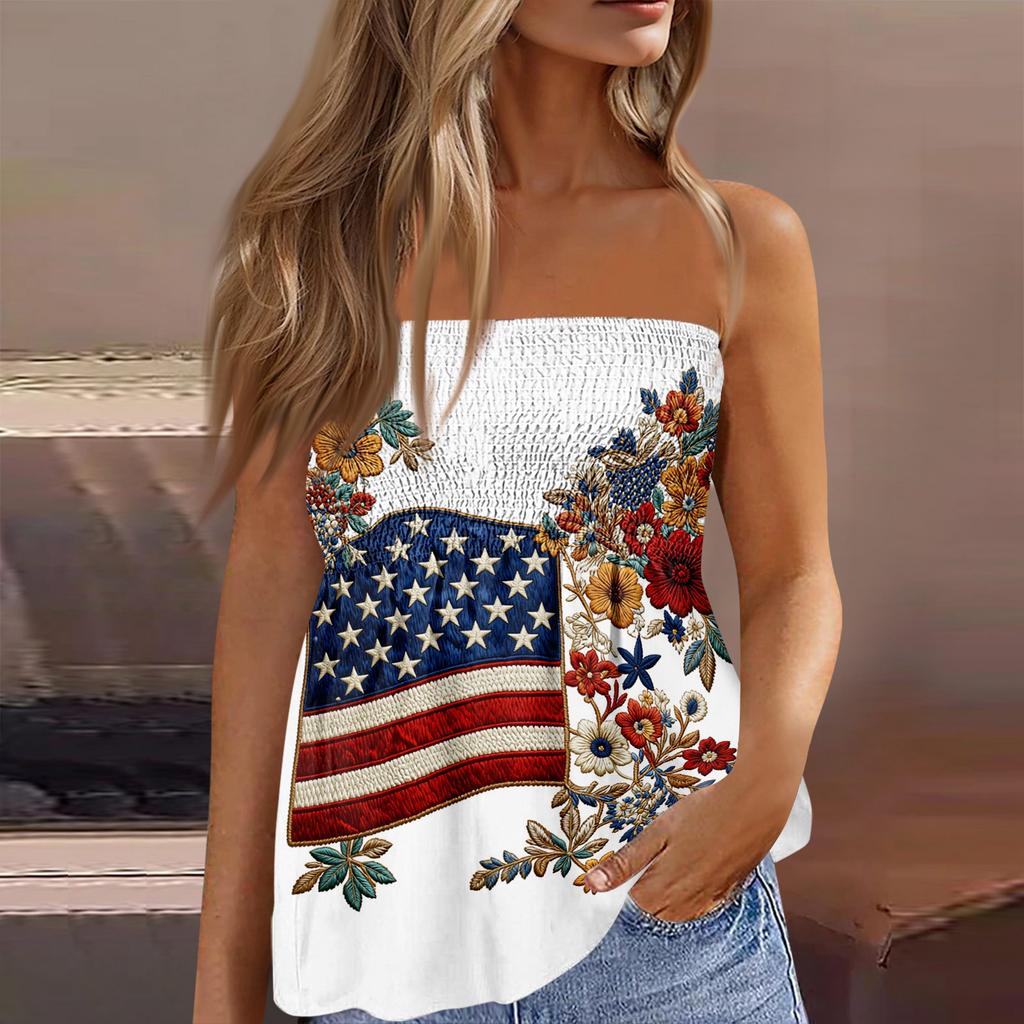 Summer Tube Tops For Women,Cute Sexy Off Shoulder Print Sleeveless T-Shirt