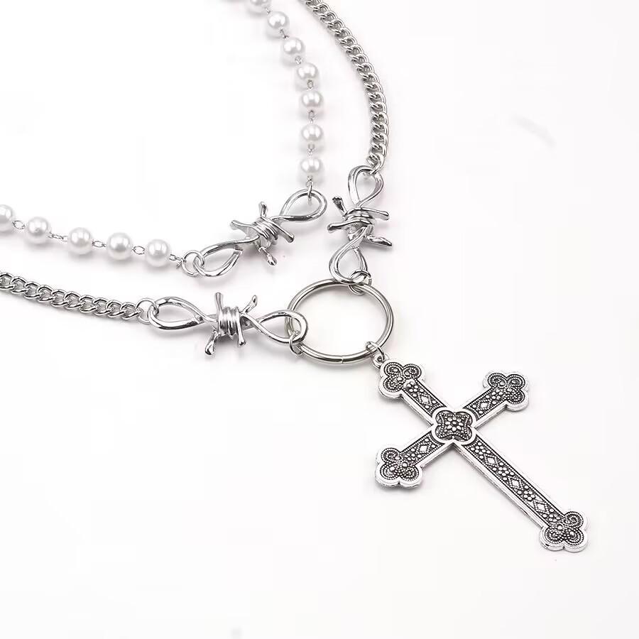 Cross Pendant Necklace Women's Ins Trend European and American Hip-hop Sweet and Cool Multi-layer Clavicle