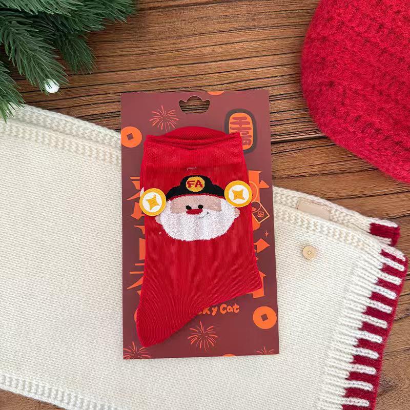 Women's Mid-Calf Cotton Socks - God of Wealth Design - Year of the Horse - Autumn/Winter - 2026 Christmas/New Year Edition