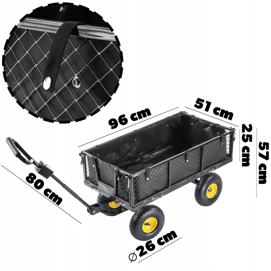 KADAX Zahradní vozík, trakař, přepravní přívěs, 300 kg, s plachtou, velký