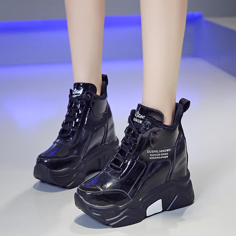 Rimocy Metallisches Silber Klobige Plateau-Sneakers Damen Winter Warm Super High Heels Freizeitschuhe Frau Höhenerhöhende Stiefel Mujer