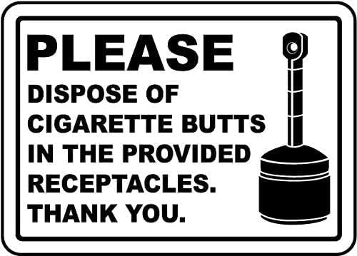 

Please Dispose Of Cigarette Butts In Receptacles Aluminum Warning Metal Tin Sign Indoor Outdoor Metal Sign For Home Bathroom Res 20x30cm（7.8x11.8inch）