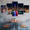 New York City Skyline NYC Night View 5 Piece Five Panel Wall Canvas Print Modern Art Poster Picture Home Decor Gift For Him For Her
