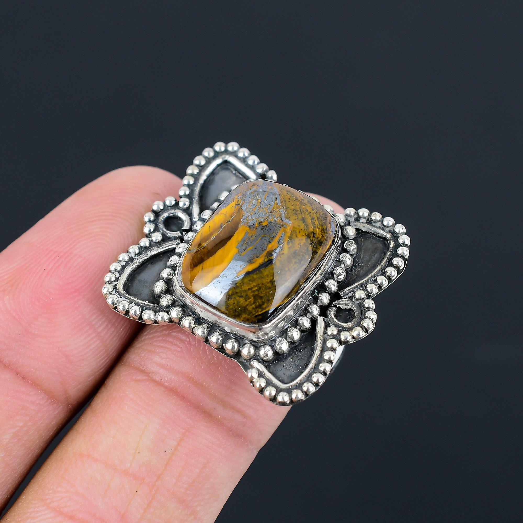 Sterling Silver Iron Tiger Eye Gemstone Solitaire Promise Ring Jewelry Size 8 8