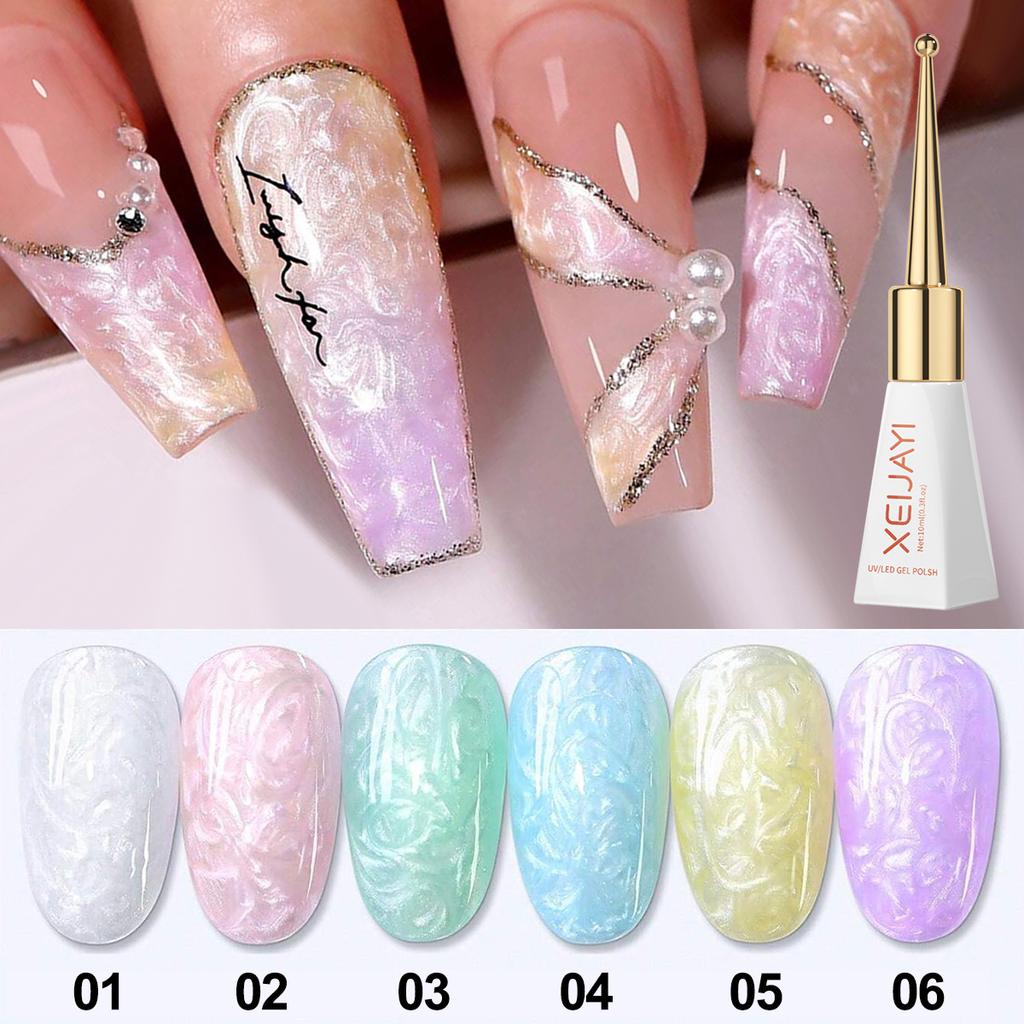 Mother of Pearl Gel Polish - Pearly Shell Swirl Nail Art Gel, UV/LED Curable for Salon & DIY Manicure