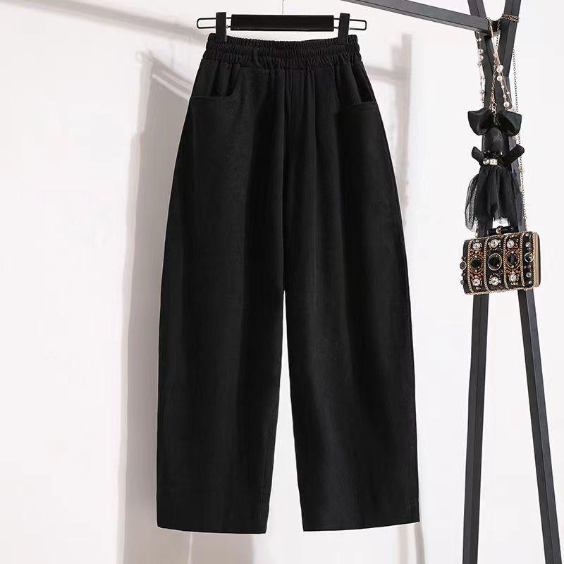 

Plus Size Ladies Slim Looking Pear Shapes 100.00kg Loose Pants 8937 Black 2XL