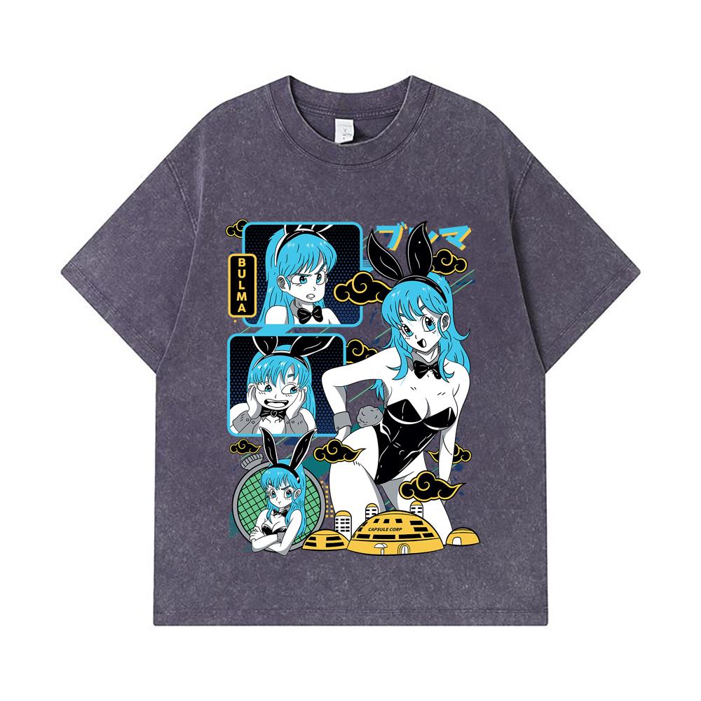 275 GSM Washed T-shirts 100% Cotton Dragon Ball V9 Bulma Print Unisex Heavy Cotton T Shirt