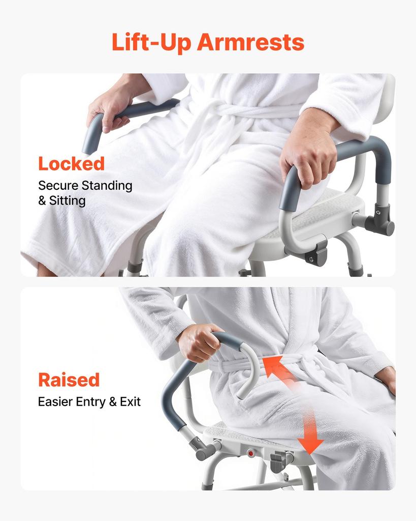 Swivel Shower Chair with Arms and Back, 227 kg Load Heavy Duty Bench Seat for Inside Shower Stall and Bathtub, Height Adjustable Bathroom Bath Tub