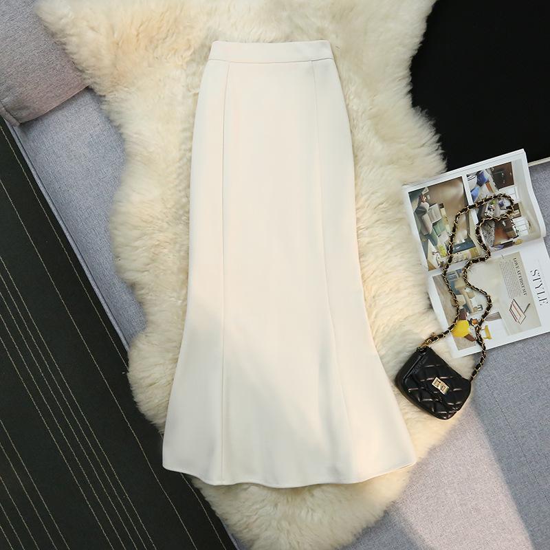 Fustă Coadă de Pește din Lână pentru Femei Iarna Fustă Midi cu Volan la Șold Stil Ușor Copt