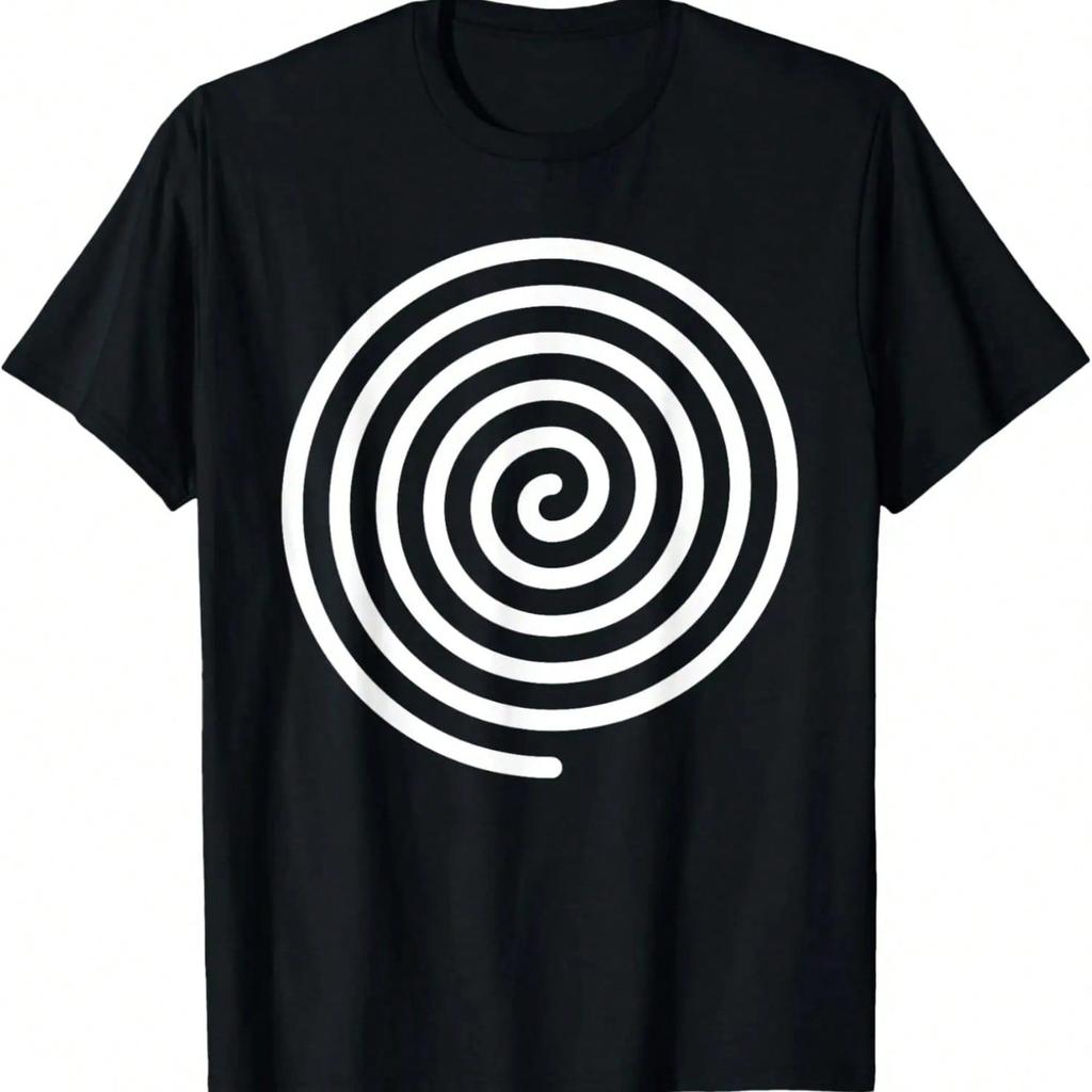 Maglietta da Uomo con Grafica a Spirale Ipnotica e Design di Trottola, 100% Cotone.Jpg