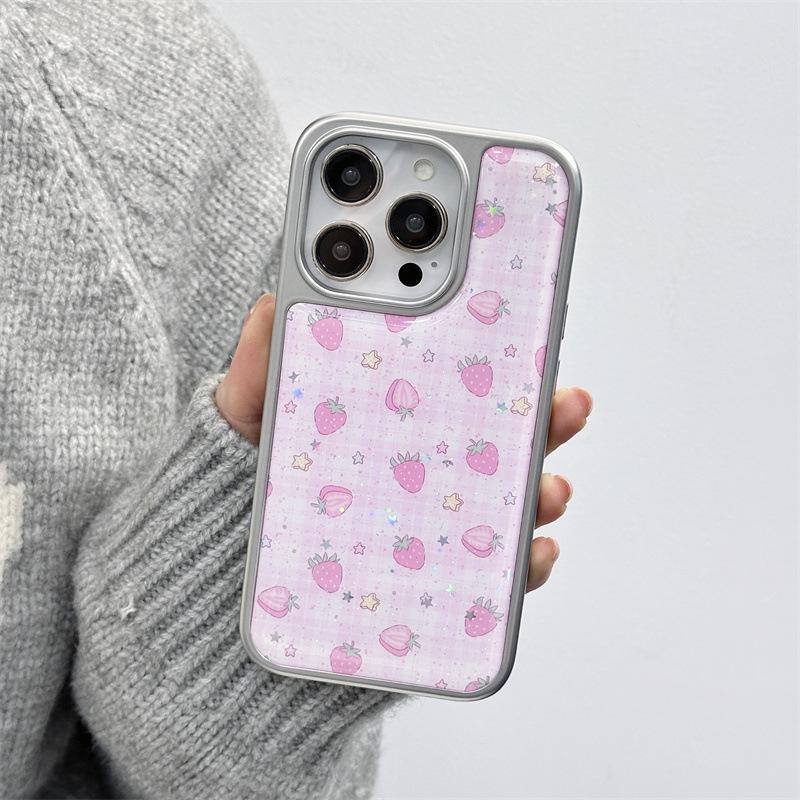 

Fresh Pink Plaid Strawberry Phone Case for iPhone 17, 16 Pro Max, 15, 14 iPhone 14 Pro