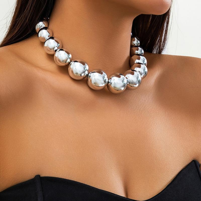 European and American jewelry, exaggerated cyberstyle multi-layer round bead stacking necklace, simple and personalized beaded necklace