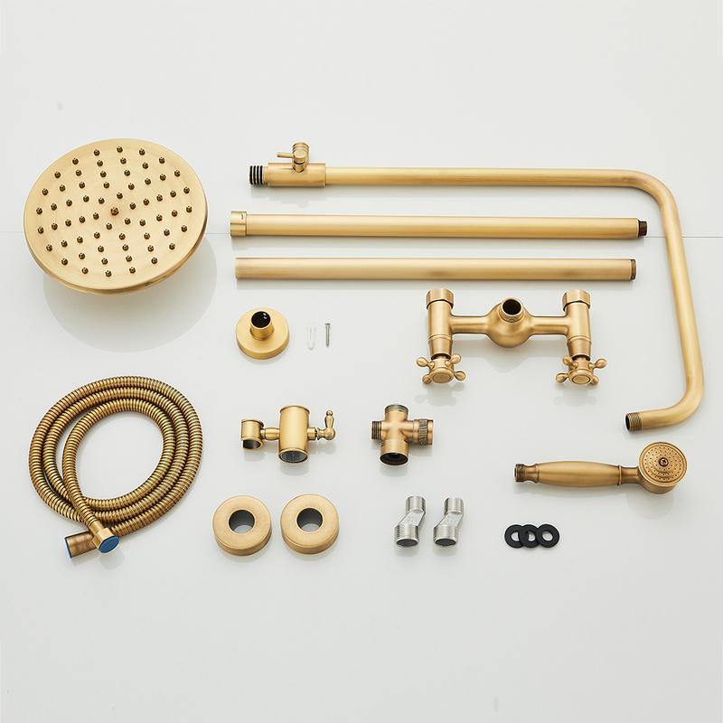 Set Rubinetteria Doccia in Ottone Antico Montaggio a Parete Kit Doccia Retrò Miscelatore a Doppia Manopola Doccetta Kit Vasca da Bagno