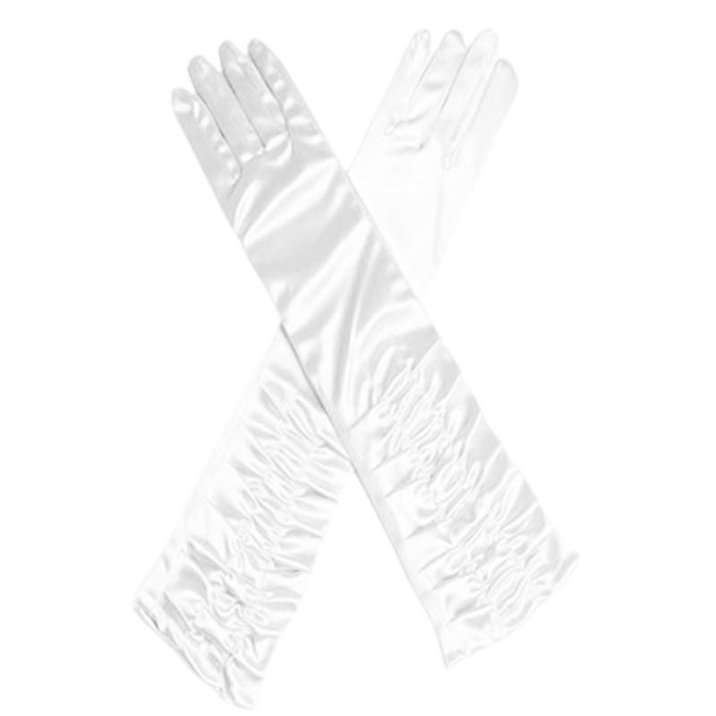 1 пара Сатиновых Перчаток Женские Вечерние Варежки Однотонные Длинные Пальцевые Варежки для Мужчин и Женщин 1 белый