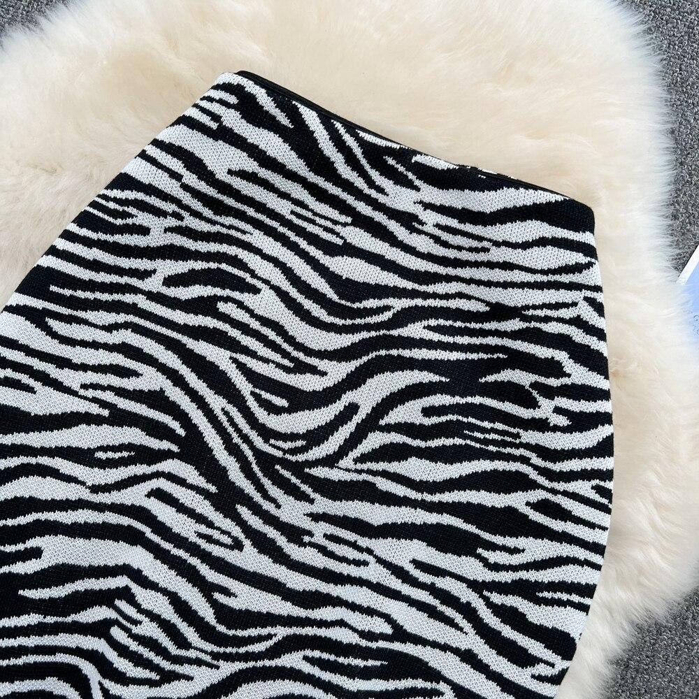 Koreaanse Zomer Zebra Print Gebreide Rok Vrouwen Hoge Taille Slanke A-Lijn Rok Veelzijdige Hip Wrap Rok Korte Rok