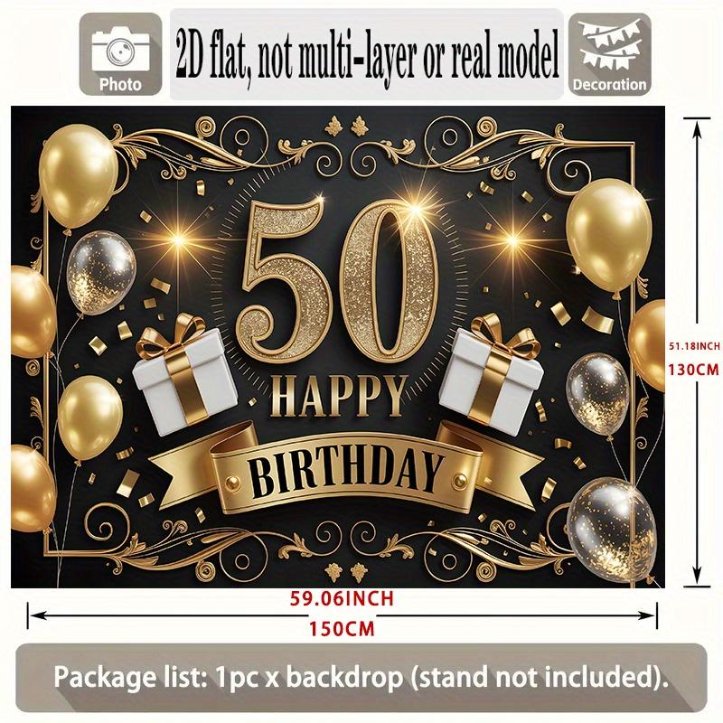 2D flach, 1 Stück elegantes 50. Geburtstag Party Hintergrundbanner - gold und schwarz Polyester Wanddekoration mit Ballons,
