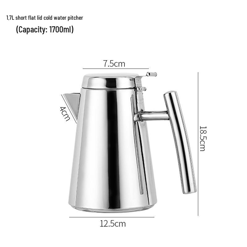 Thickened Stainless Steel Long Spout Teapot with Flat Lid, Large Capacity for Cold Water, Soup, or Juice.