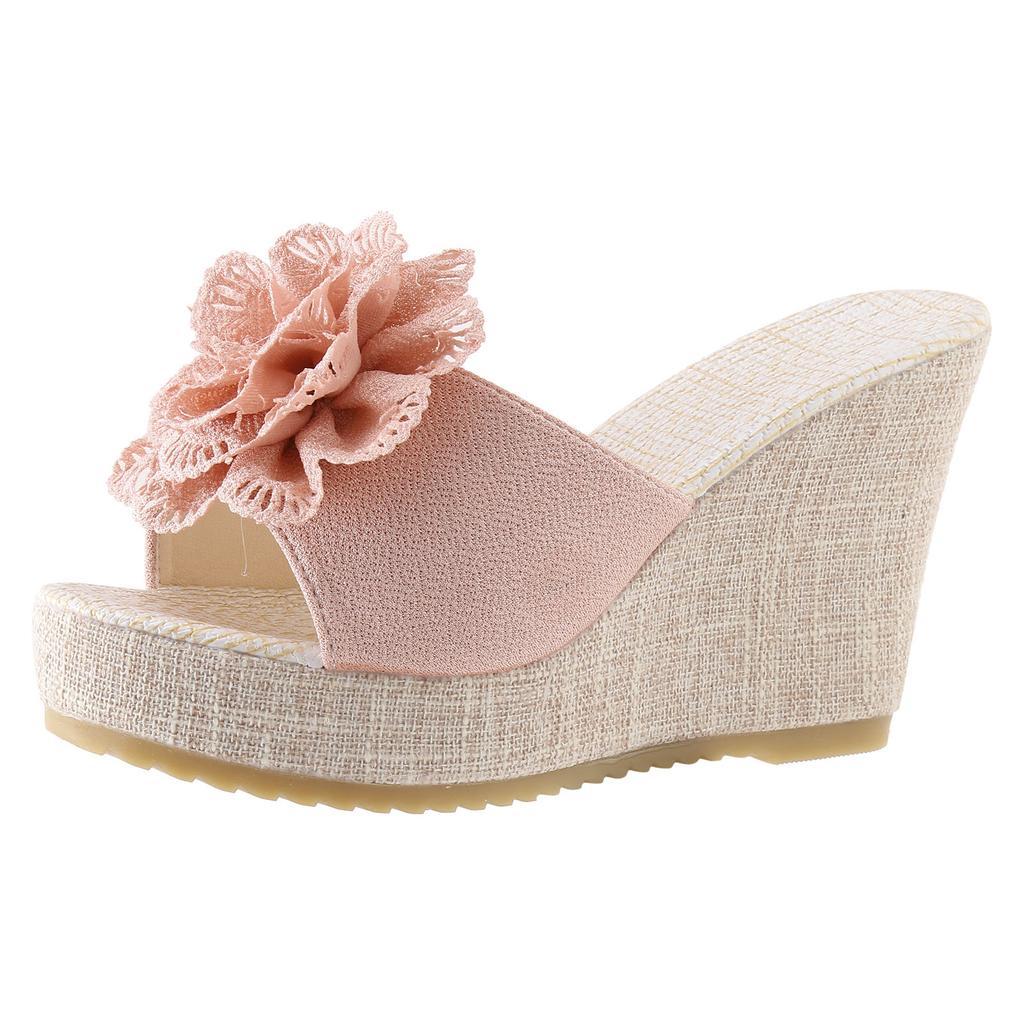 T Strap Sandals For Women Heeled Women Sandals Fashion Summer Pattern Flower Wedge Elevated Comfortable Non Zapatos De Mujer