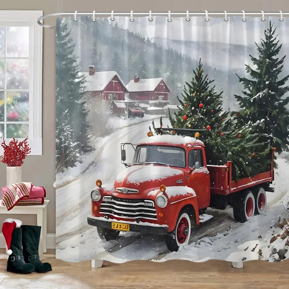 Christmas Snowman Shower Curtain Christmas Tree Winter Snow Christmas Gift Polyester Shower Curtains Bathroom Decor with Hooks
