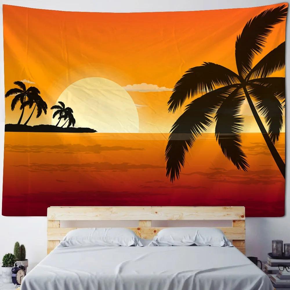 Living room bedroom decoration background poster starry sky coconut tree tapestry wall hanging sofa blanket dreamy sea