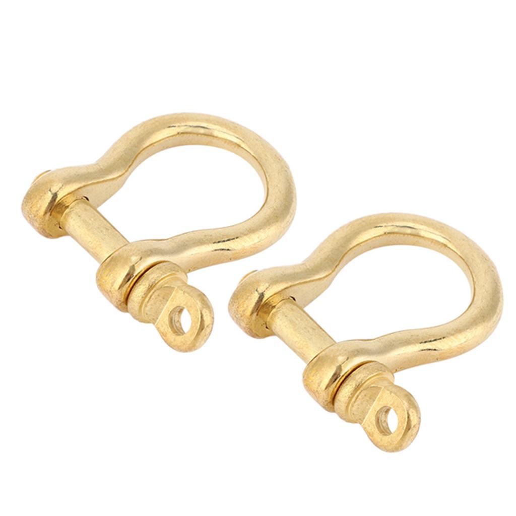 2 Set Anchor Shackle Pure Brass U Type Fob Key Ring Hook Golden Connection Buckle 10mm