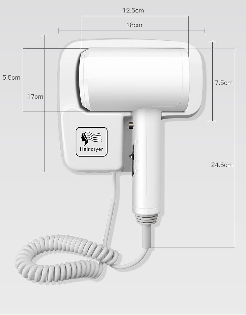 High-Power Wall-Mounted Hotel Hair Dryer with Punch-Free Installation and Customizable Logo