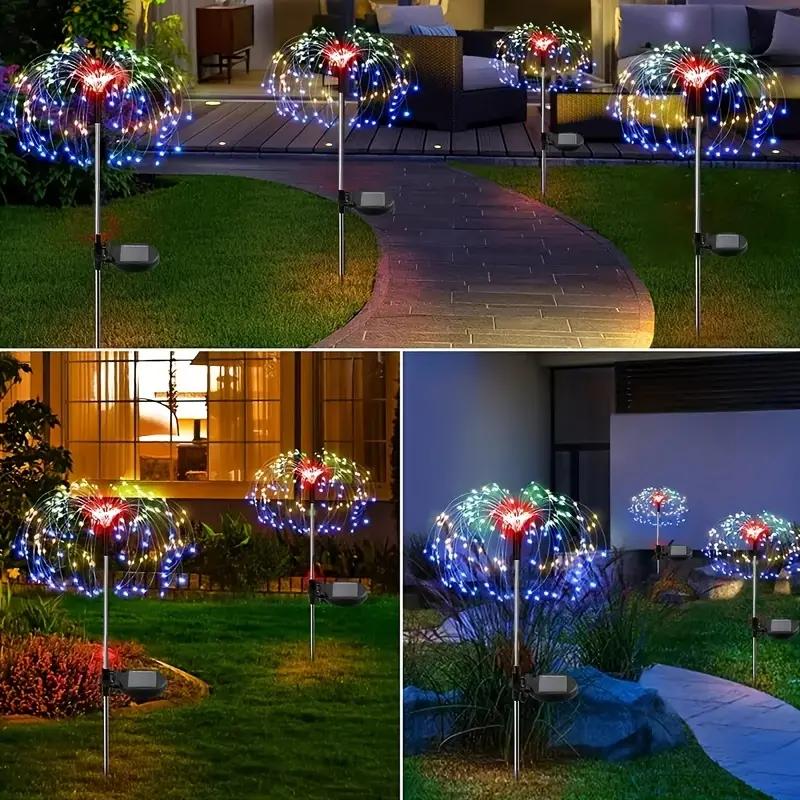 1-6PCS Solar Garden Lights Firework Lights Outdoor Starburst Sparkler 200LED Multicolor For Path Lawn Walkway Patio Yard Parties