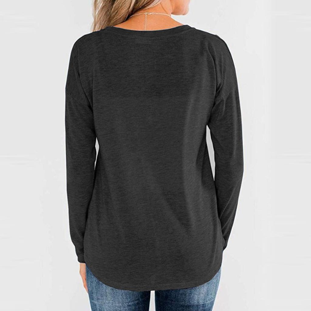 Women Loose Color Knit Buttons Casual Long Sleeve Sweatshirts Tops