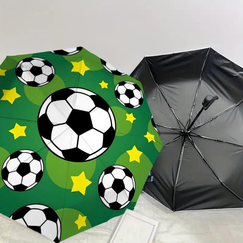 1pc Soccer Ball Pattern with Stars Umbrella with Plastic Handle,Suitable for All Seasons Home Travel Outdoor UmbrellaDD1715