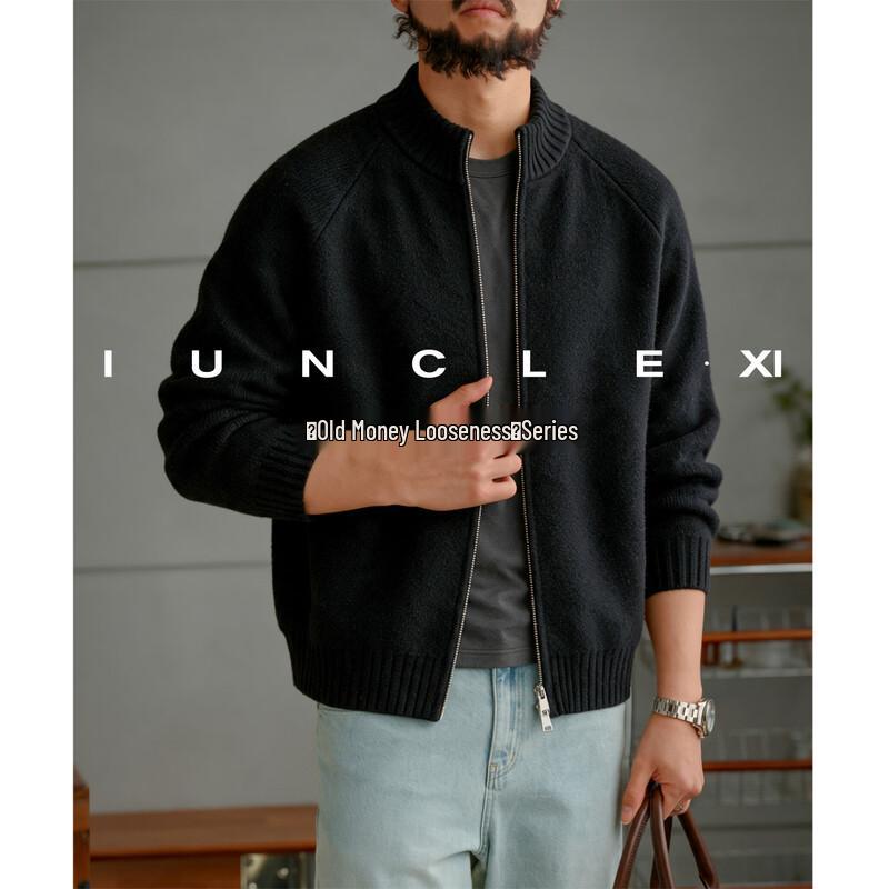 Men's Wool-Blend Stand-Collar Zip-Up Cardigan