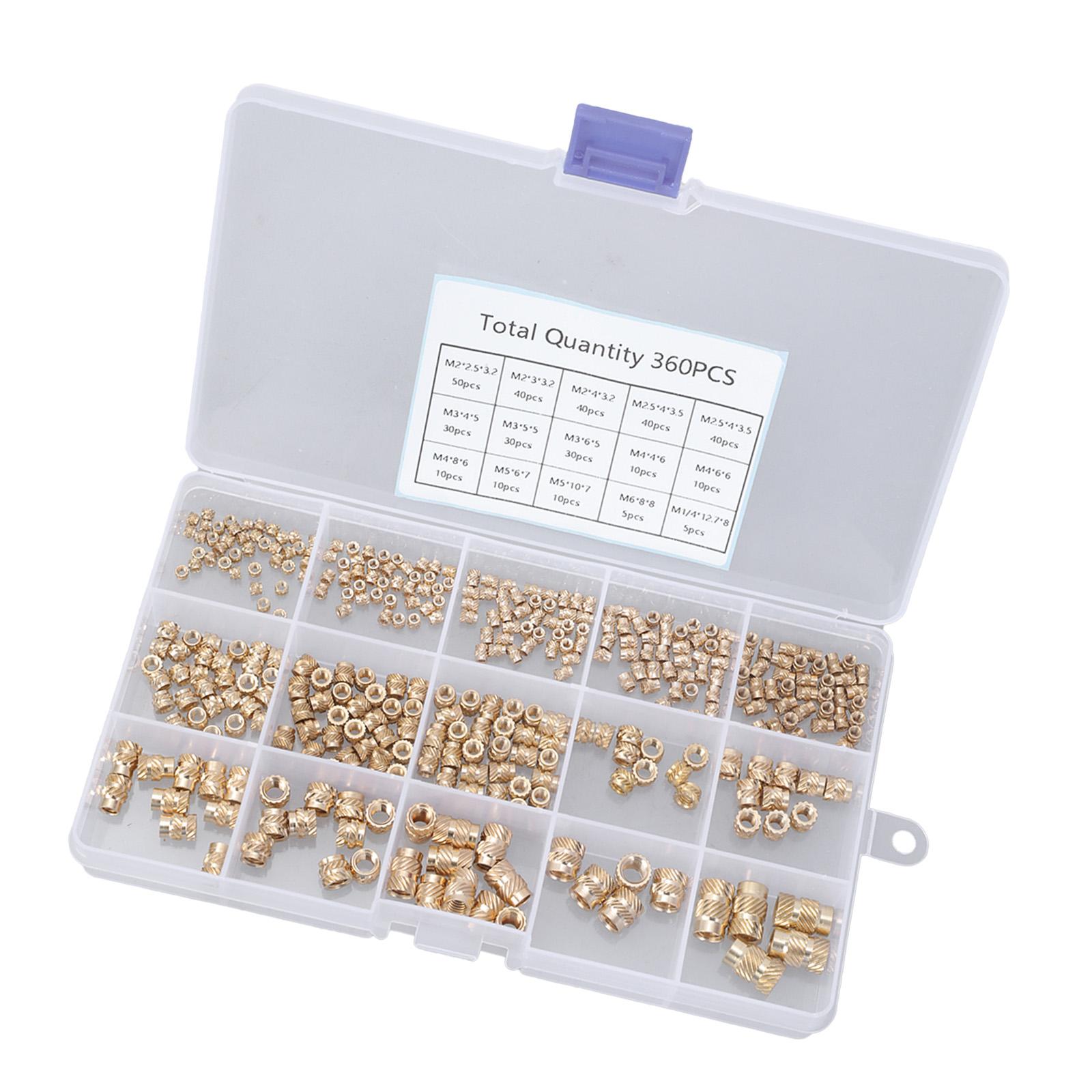 

335/360 штук Многоцелевые латунные накатанные резьбовые вставки M2-M6 для пластиковых деталей и применений в 3D-печати 360PCS