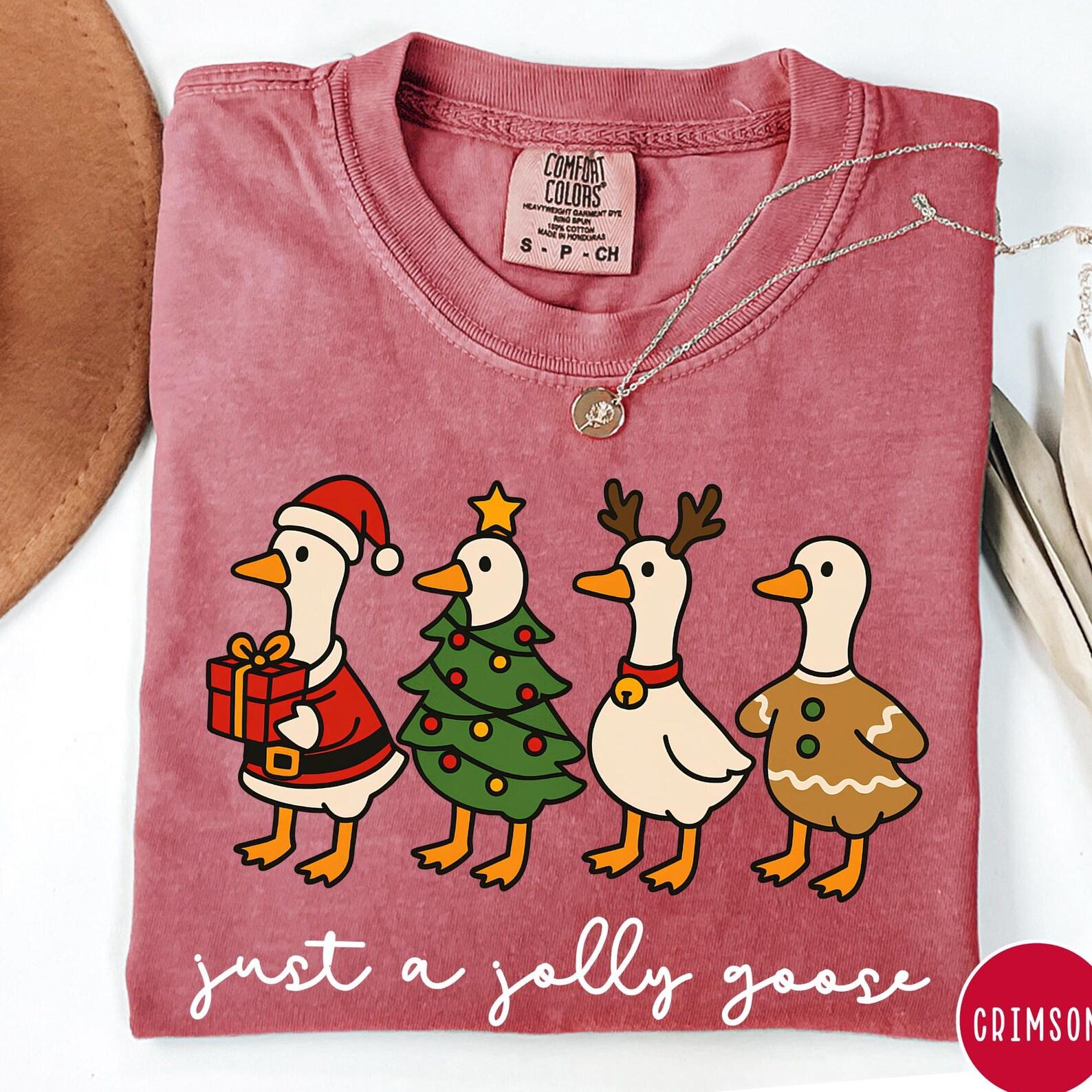 Funny Christmas Goose Comfort Colors® T-Shirt: Just a Jolly Goose Shirt, Christmas Tee S