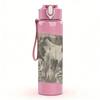 1PC Faded building monochrome sketch print 750ml colorful plastic sports water bottle leakproof pop up lid with straw for outdoor work home use
