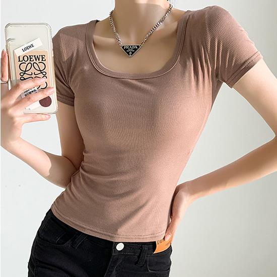 Kurzärmlige Oberbekleidung mit U-Ausschnitt und Basis-Frühlingsoutfit, Übergroßes Oberteil in koreanischer Version, Schlankheits-T-Shirt für den Sommer für Damen