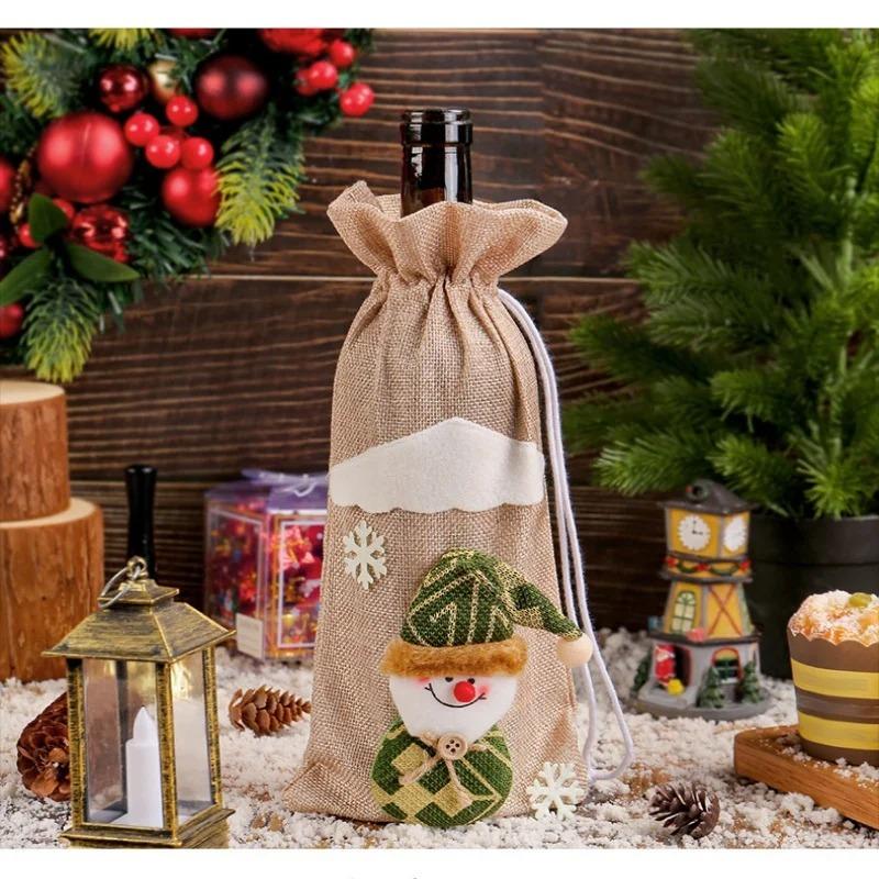 Christmas Wine Bottle Bag - Designed for Santa Claus, Reindeer, Snowman, Reusable for Christmas, Weddings, Birthdays, and Holiday Parties