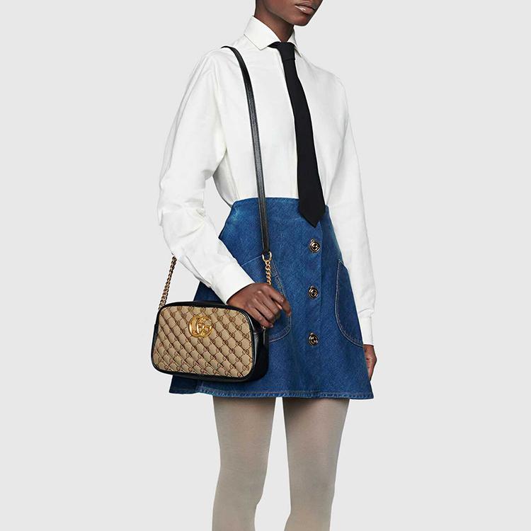 Gucci GG Marmont Small Shoulder Bag Beige Ebony/Nero Women Shoulder_bags Tan 447632-HVKEG-9772