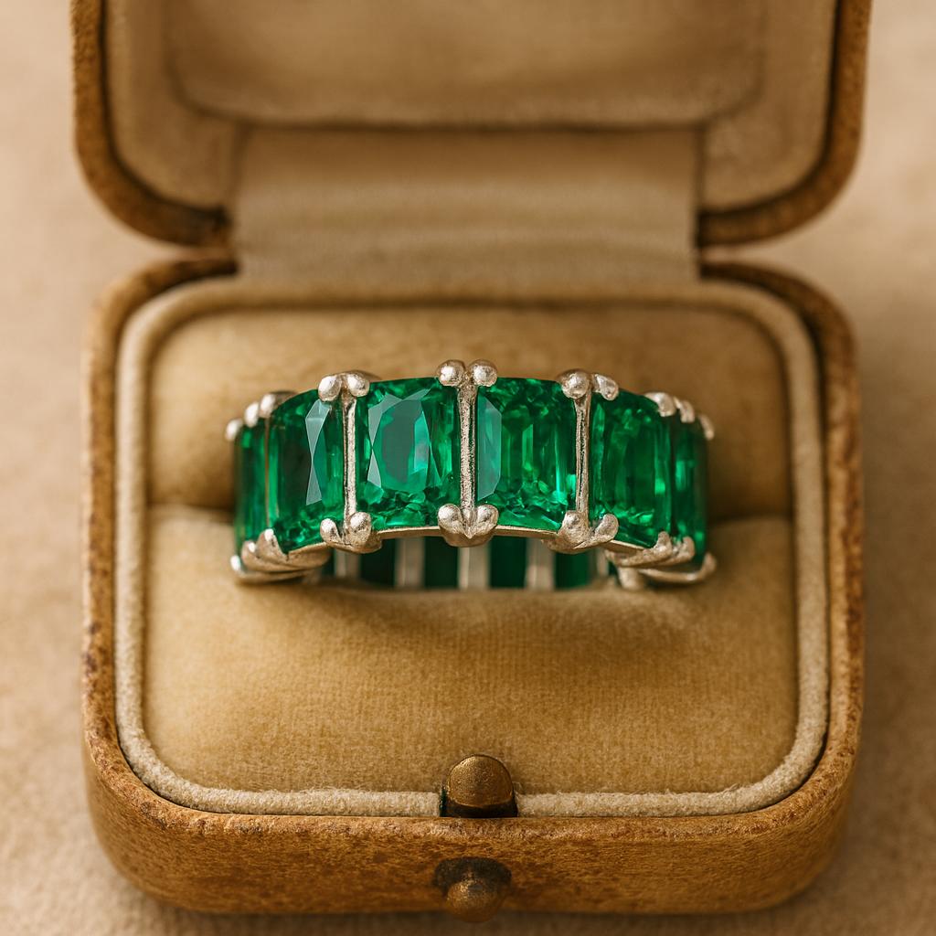 Wedding Engagement Anniversary Promise Gift – Baguette Emerald Eternity Band, May Birthstone Stackable Matching Ring, Elegant Jewelry for Women