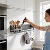 Modern Steel Kitchen Wall Organizer With Knife Slots And Hooks For Home Storage